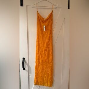 Anthropologie orange Crinkled Maxi Dress